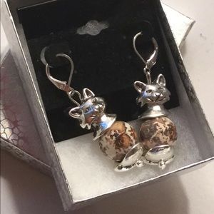 Silver Plated Cheetah Cat Earrings